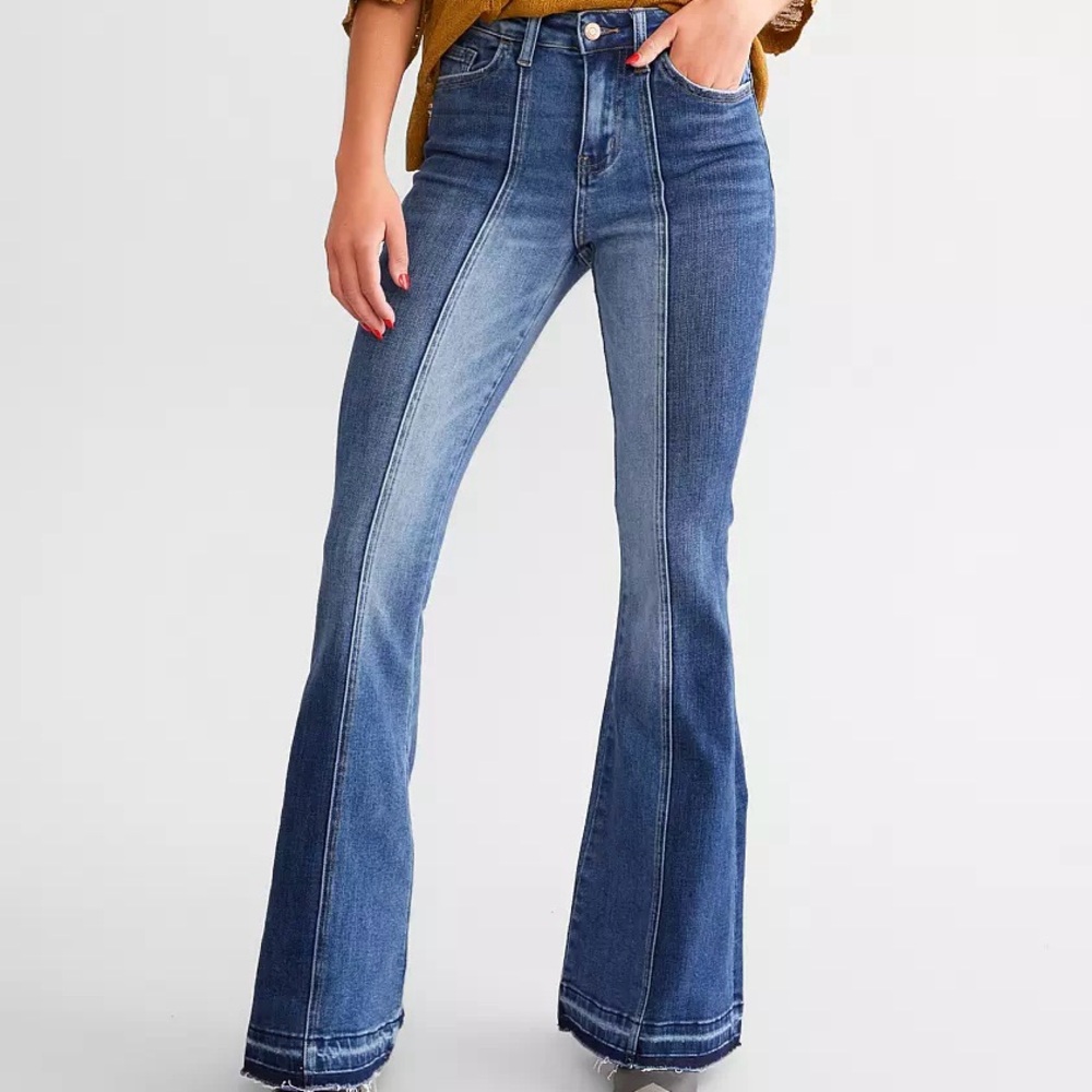 Buckle flying monkey two tone high waist bell bottoms
